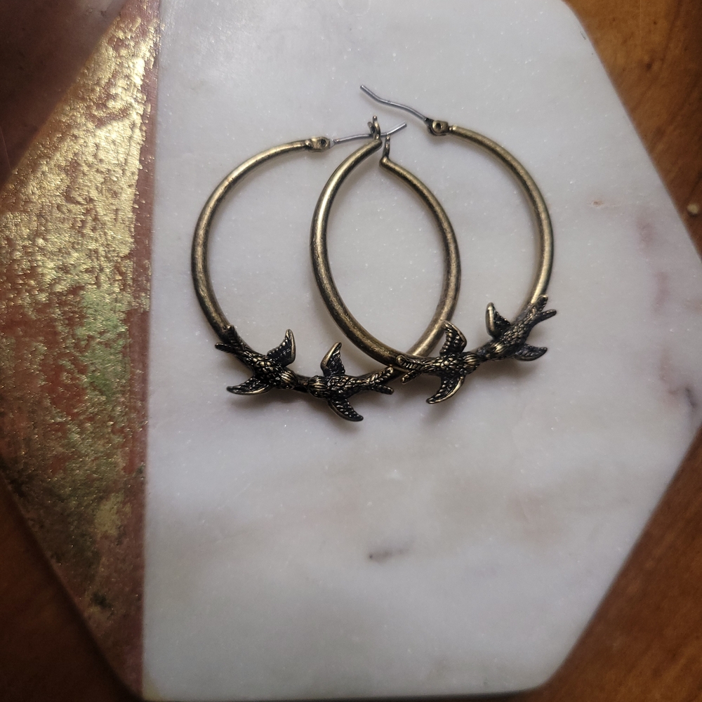 Brass And Gold Hoop Earrings with Love Bird  Design